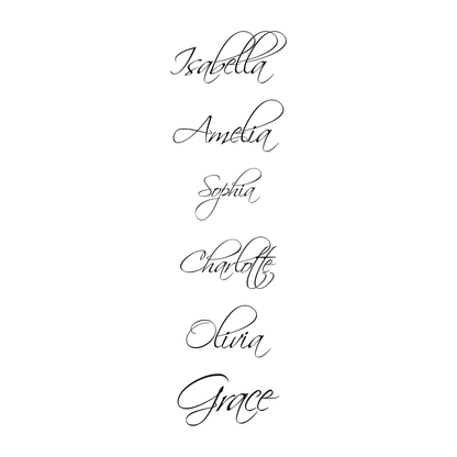 Six names shown in flowing script
