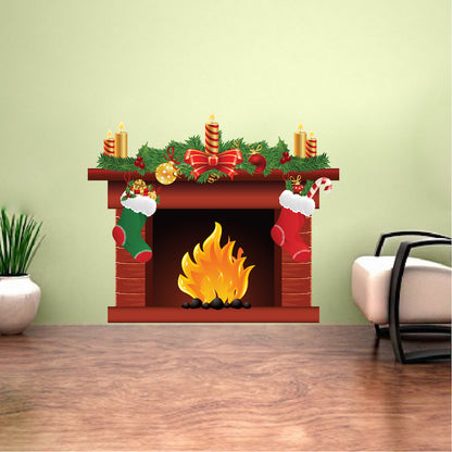 Christmas Fireplace Mural Decal