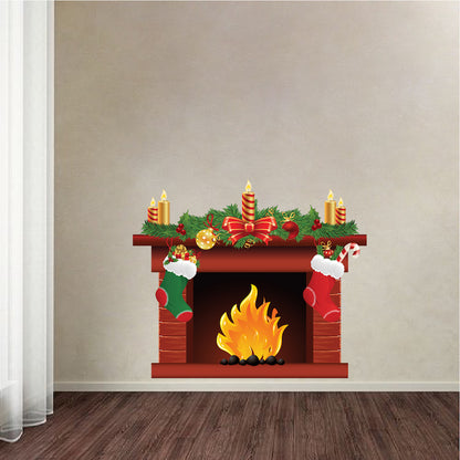 Christmas Fireplace Mural Decal