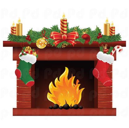 Christmas Fireplace Mural Decal