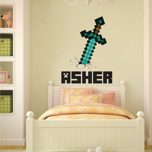Boys Sword Personalized Name Wall Decal